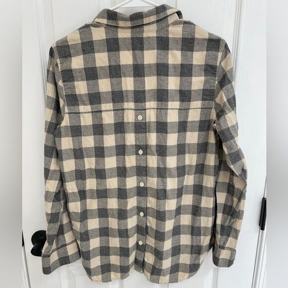 Madewell Tan Gray Flannel Quarter Button Oversized Ex Boyfriend Shirt Size S - Picture 2 of 5